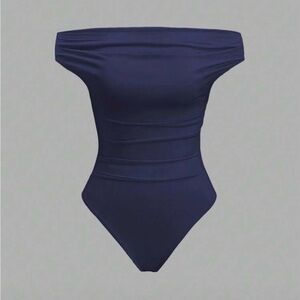 Navy Off-Shoulder One-Piece bodysuit